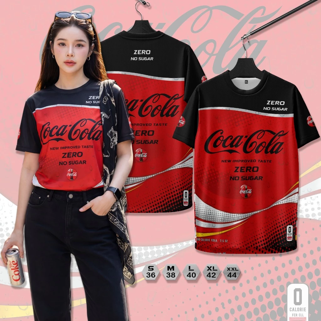 เสื้อคอกลมกีฬาลายโค้กซี่โร่-แดงดำN0-18ใส่สะบายระบายอากาศเนื้อผ้านุ่มใส่สะบาย