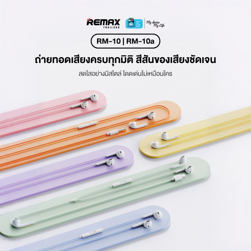 Remax RM-10 / RM-10a หูฟังมีสาย 3.5mm มีไมค์ สีพาสเทล thumbnail 3