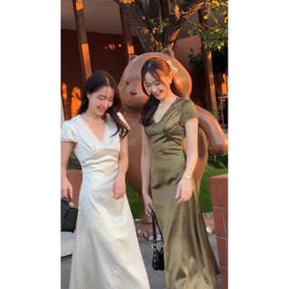 PICHA_BRAND : Taylor polka dot dress เดรสออกงาน เดรสผ้าซาติน ชุดเพื่อนเจ้าสาว