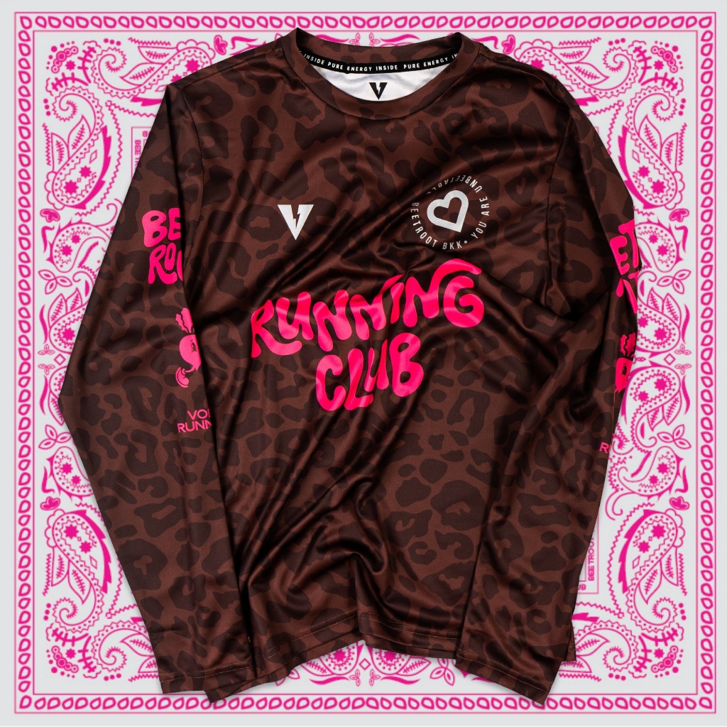 VOLT RUNNING x BEETROOT เสื้อวิ่งแขนยาว รุ่น ACCE 003 ลายเสือ Running Club สีน้ำตาล