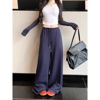 5สี กางเกงขากว้าง กางเกงลำลอง เอวยางยืด ขนาด S-5XL สตไล์Y2K ใส่เชือกที่เอว ทรงหลวม #1501246