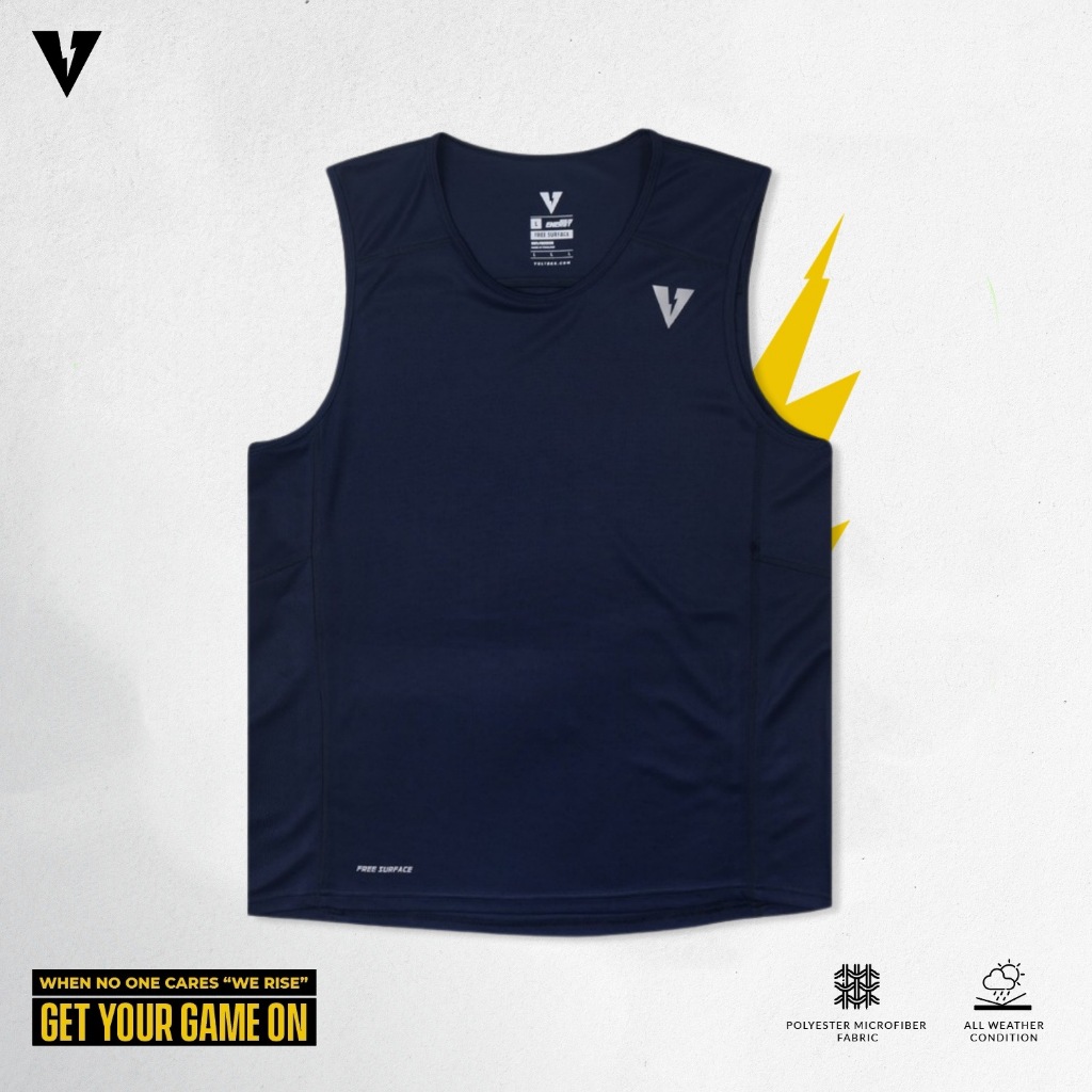 VOLTเสื้อออกกำลังกาย ACCE 002 SLEEVELESS-TRAINING- ผ้าเบา แห้งไว แขนกุด-สีกรม (Training Top)