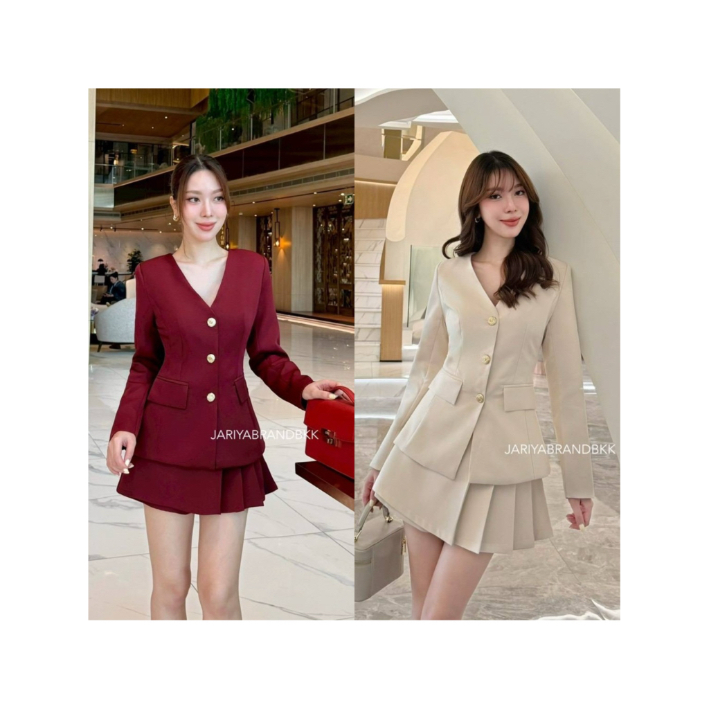 D2 งานป้าย Jariya Set ชุดเซ็ท 2 ชิ้น เสื้อ กระโปรงสั้นซับในกางเกง สำหรับผู้หญิง เสื้อผ้าแฟชั่นผู้หญิ