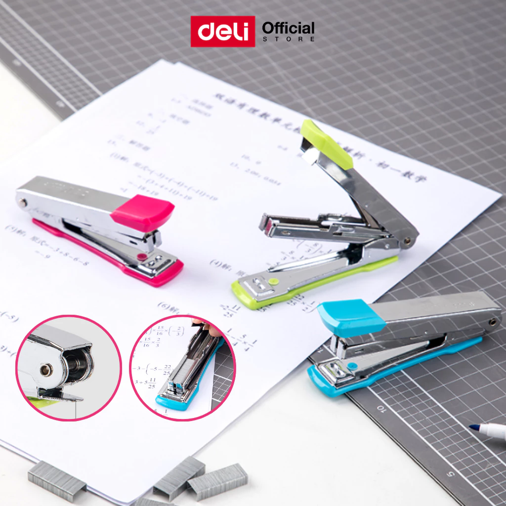 เครื่องเย็บกระดาษ Deli แม็ก ที่เย็บกระดาษ เย็บได้ 15 แผ่น เบอร์10 (คละสี 1 ชิ้น) Stapler