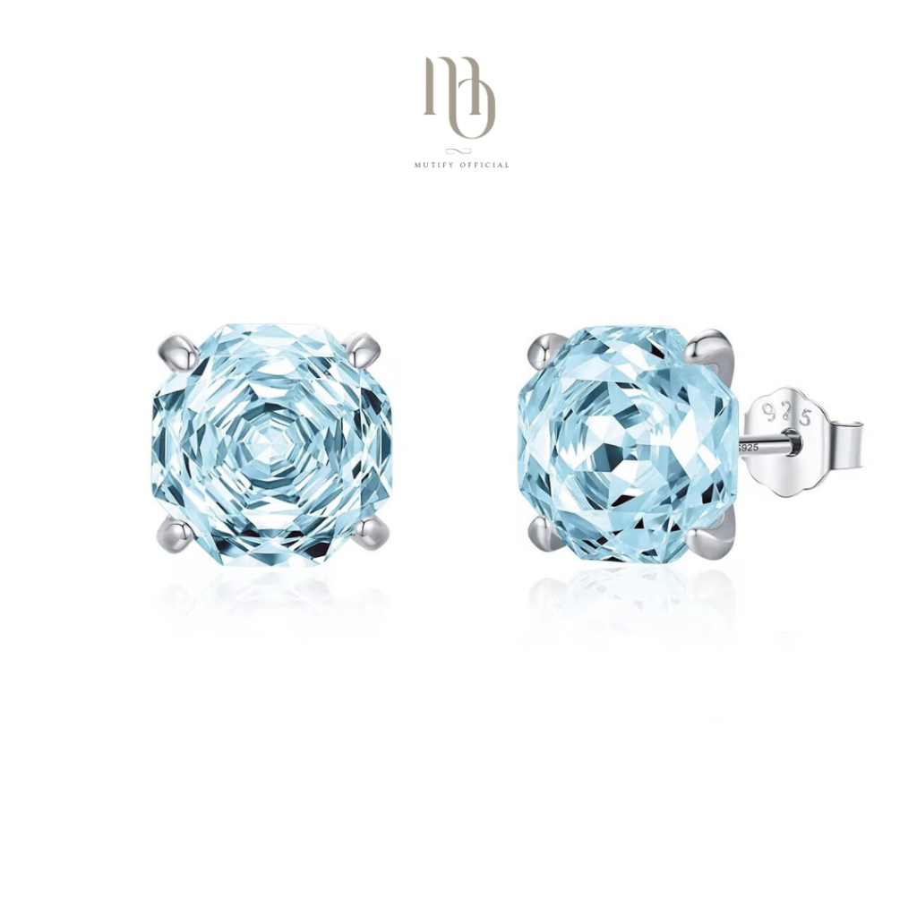 [Free Gift Box] ต่างหูเงินแท้ - Aquamarine นวโรสกุหลาบ 9 ชั้น - เสริมโชคลาภวาสนา ก้าวหน้า สมปรารถนา ความรักสมหวัง Mutify