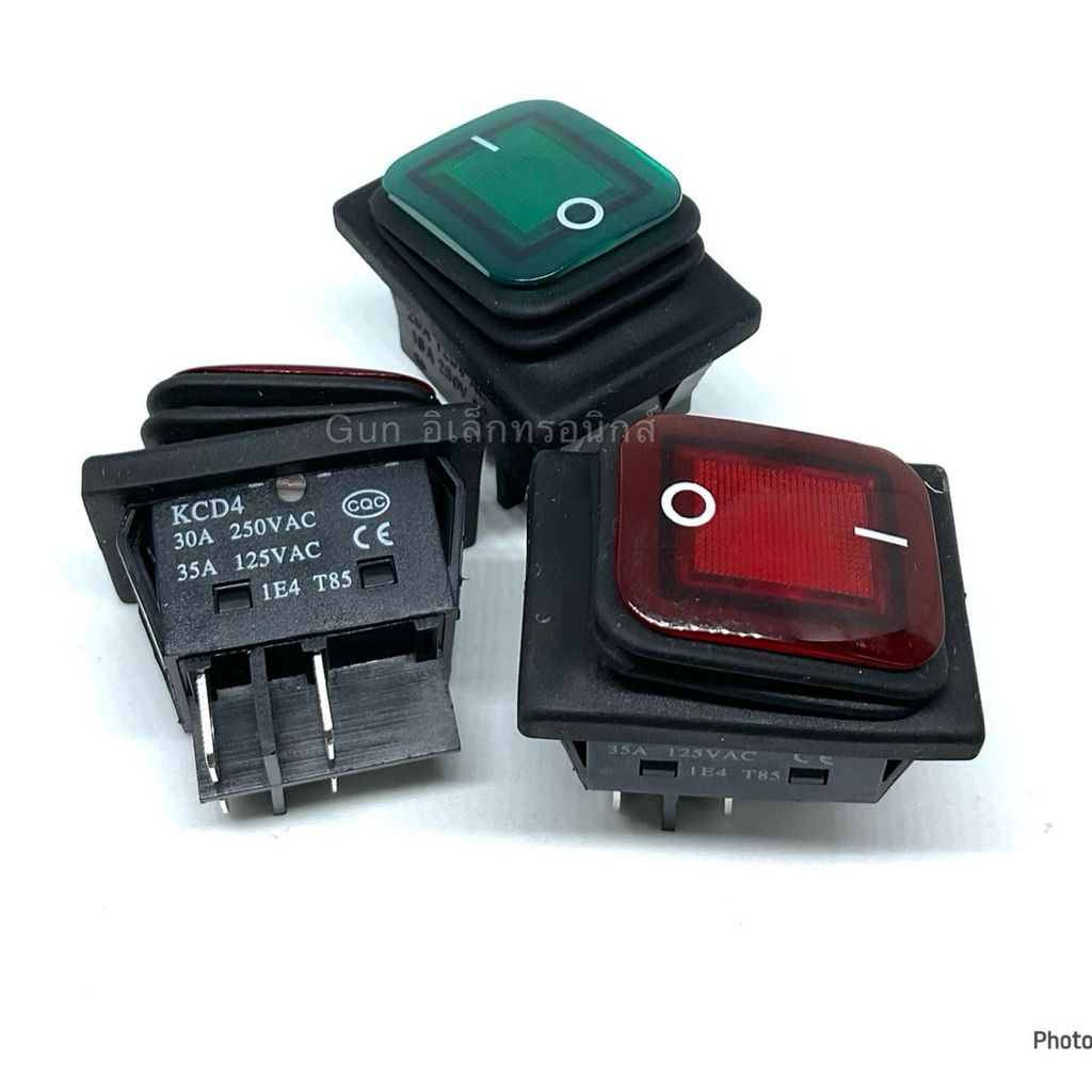 สวิตช์กันน้ำKCD4 แบบเปิด-ปิด  4ขา มีไฟ (อย่างดี) หน้าคอนแทค 16A250VAC
