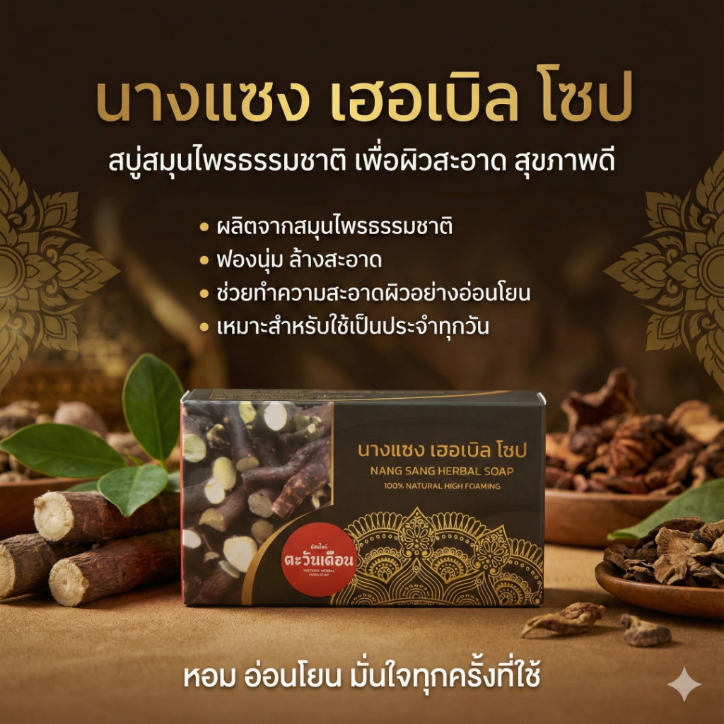 ✨️ของแท้ ขายดี✨️ สบู่สมุนไพรสูตรตำรับนางแซง ขนาด 100 กรัม สำหรับคนที่มีฝ้า กระ จุดด่างดำ สบู่สมุนไพร