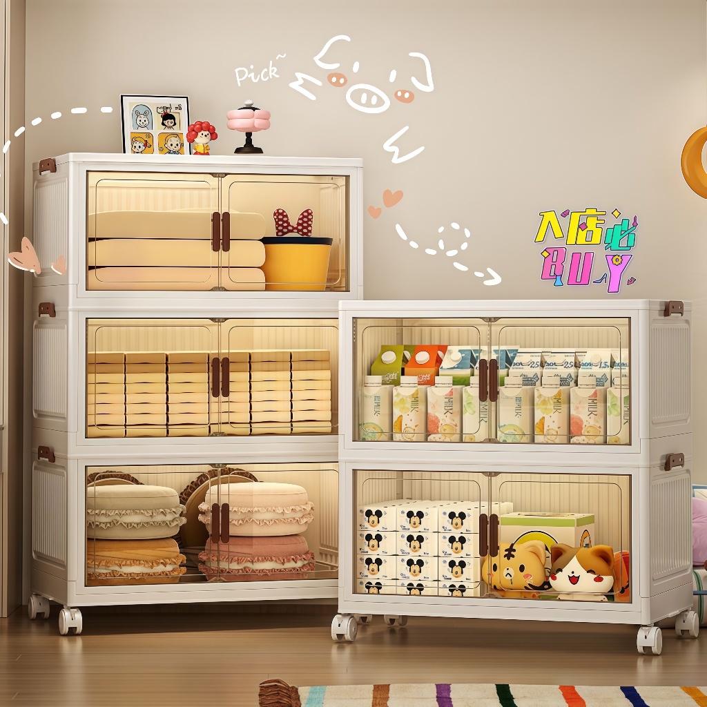 HOMENEAT ตู้เก็บของ พับเก็บได้ มีล้อ อเนกประสงค์ สำหรับคอนโดพื้นที่เล็ก ความชื้นและกันน้ำ ห้องครัวห้องน้ำ - รูปที่ 4