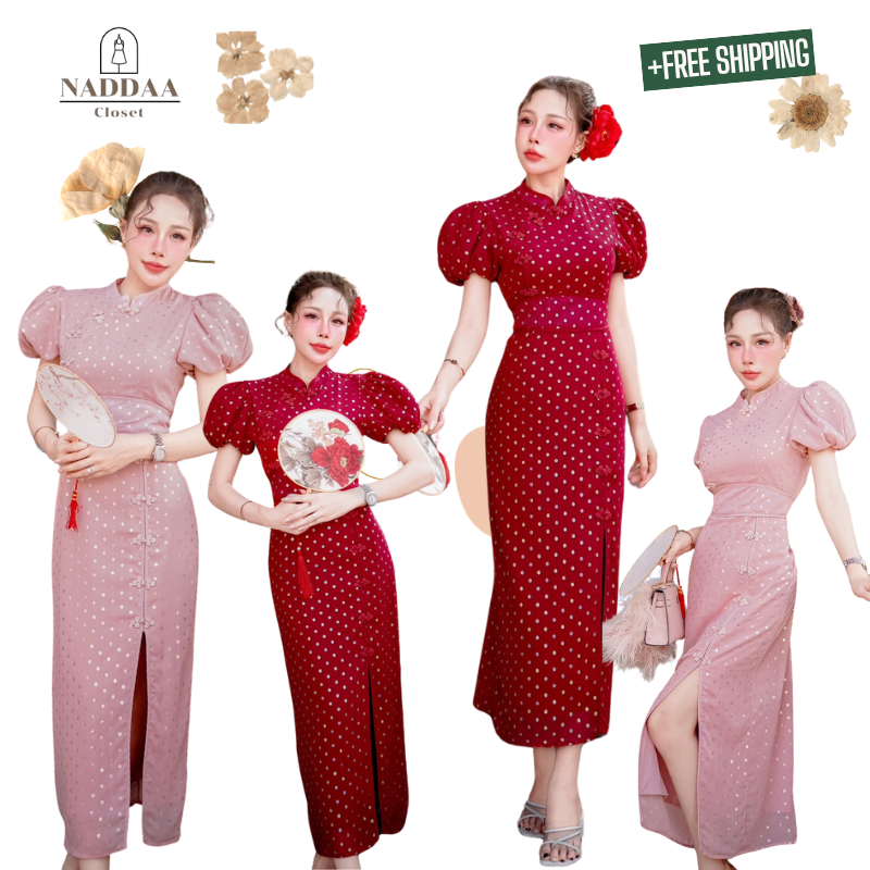 [ป้ายTag : thanyacha] เดรสยาวตรุษจีน แขนพองตุ๊กตา AN001/AN002