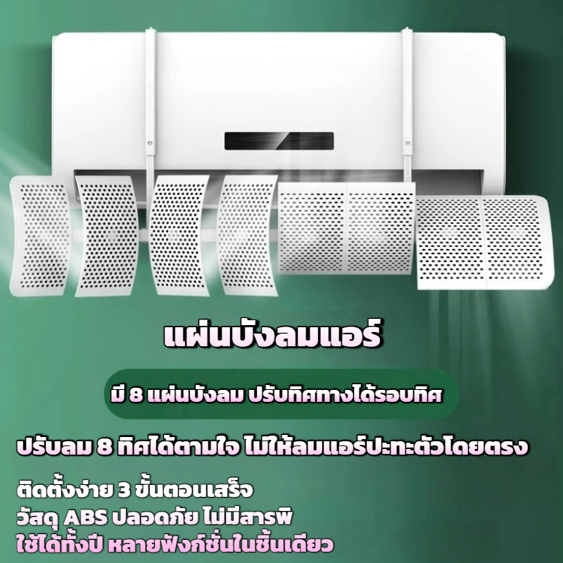 แผ่นบังลมแอร์  มี 8 แผ่นบังลม ปรับทิศทางได้รอบทิศ แผ่นกรองคาร์บอน