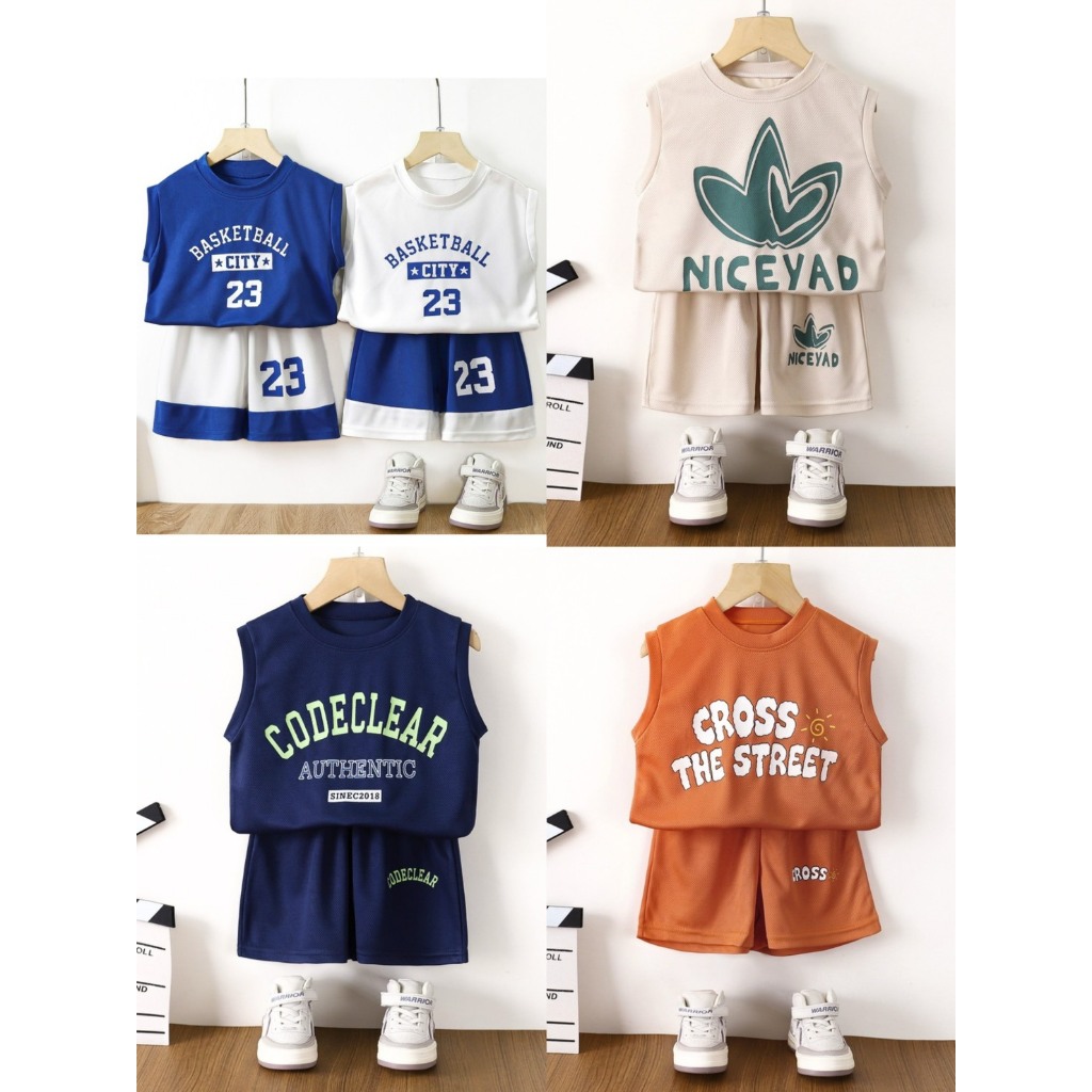 💘พร้อมส่งจากไทยBKK ชุดเซ็ท ชุดกีฬาเด็กผู้ชาย 2 ชิ้น ผ้าตาข่าย ระบายอากาศดี ใส่สบาย