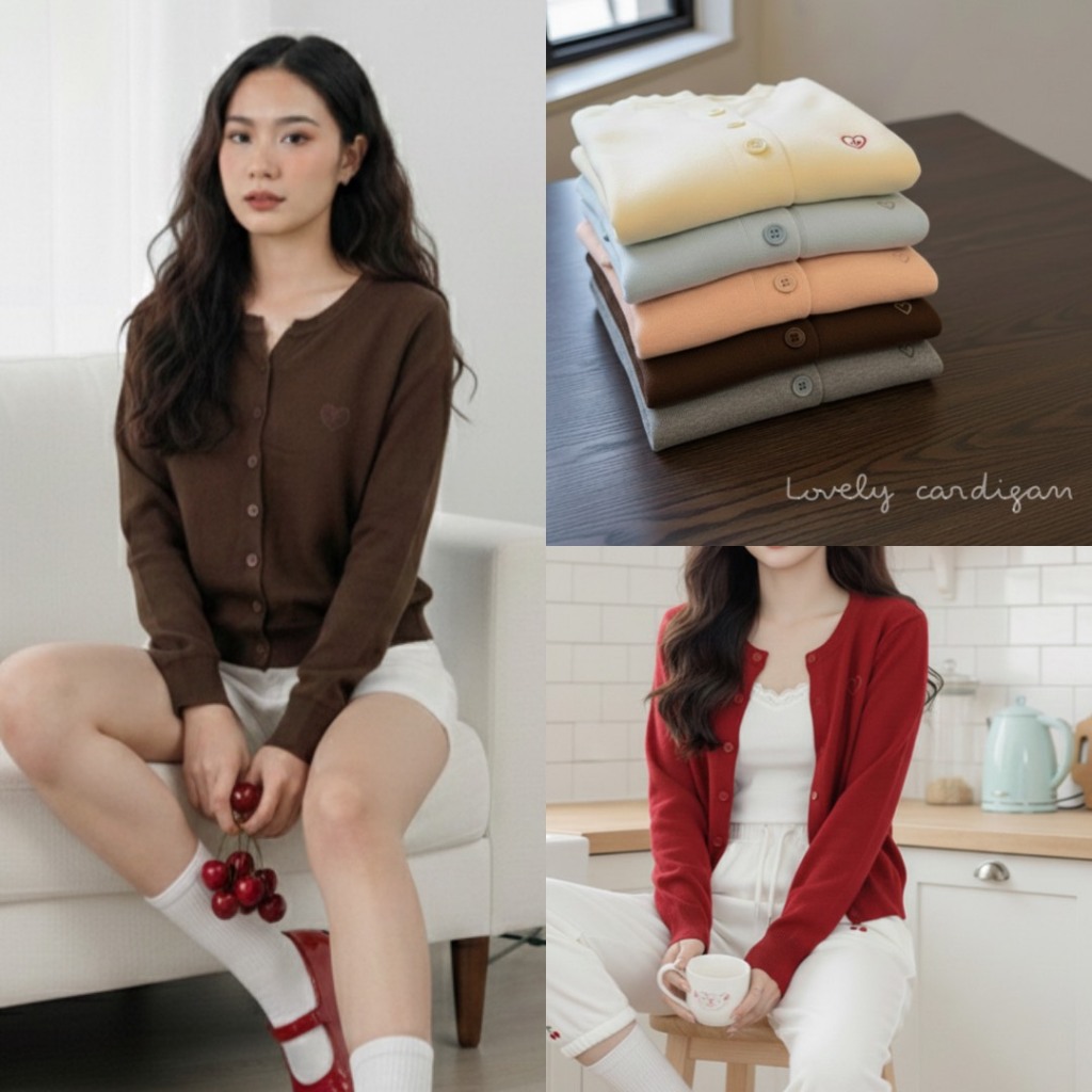 Lovely Cardigan เสื้อคลุมคาดิแกนแขนยาว ปักหัวใจ