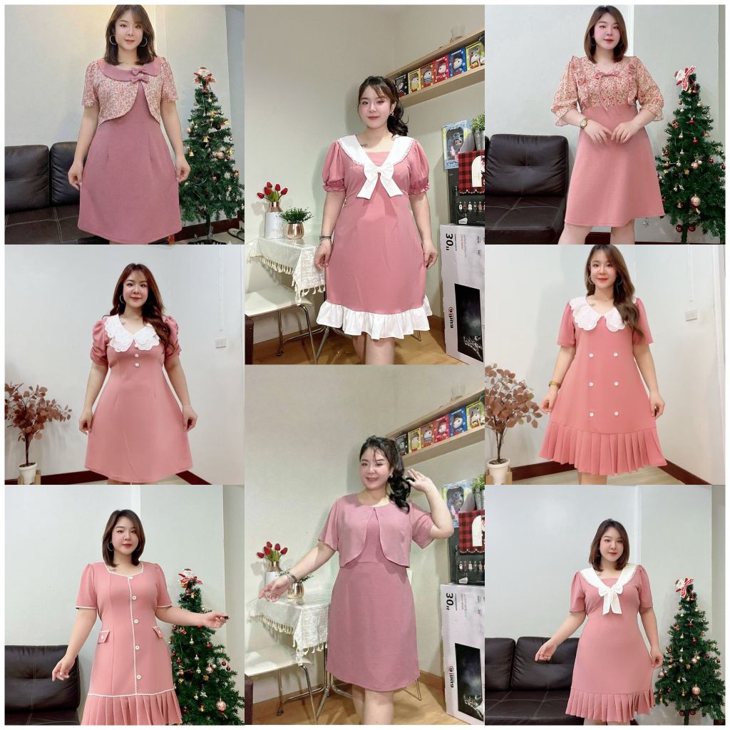 ชุดเดรสสาวอวบ งานผ้ายืดวูลเวฟ  รวมงานสีชมพู หวานๆ น่ารักๆ ค่ะ  รอบอก 40-48 นิ้ว