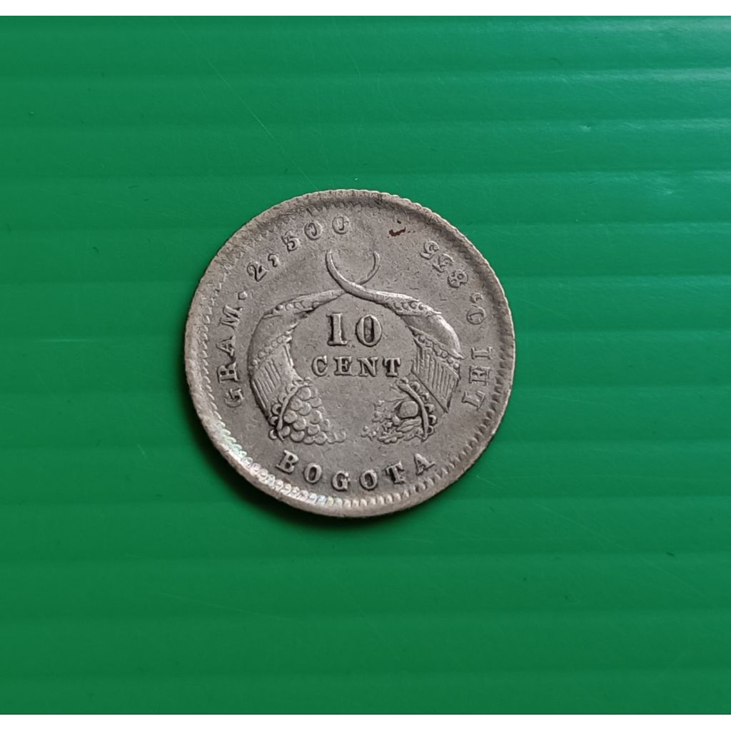 โคลอมเบีย 10 Cents  ปี 1884 (เนื้อเงิน)Colombia Silver 10 Cents Coin 1884 #เนื้อเงิน .835 Silver