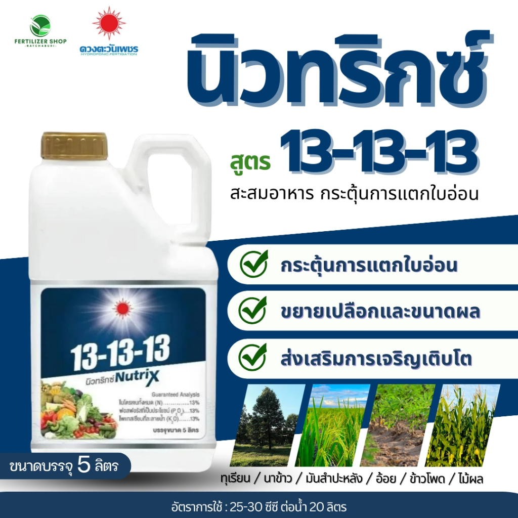 ปุ๋ยน้ำ 13-13-13 นิวทริกซ์ แกลลอน (ขนาด 5 ลิตร) ดวงตะวันเพชร