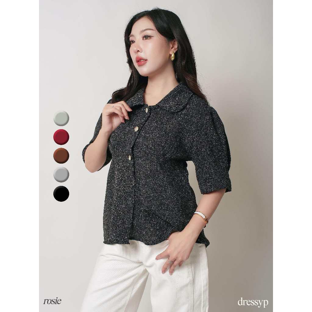dressyp - Rosie เสื้อคอปกมนพร้อมกระดุมแต่ง เพิ่มความหวานแบบพอดี ทรงปล่อย ใส่สบาย dp371