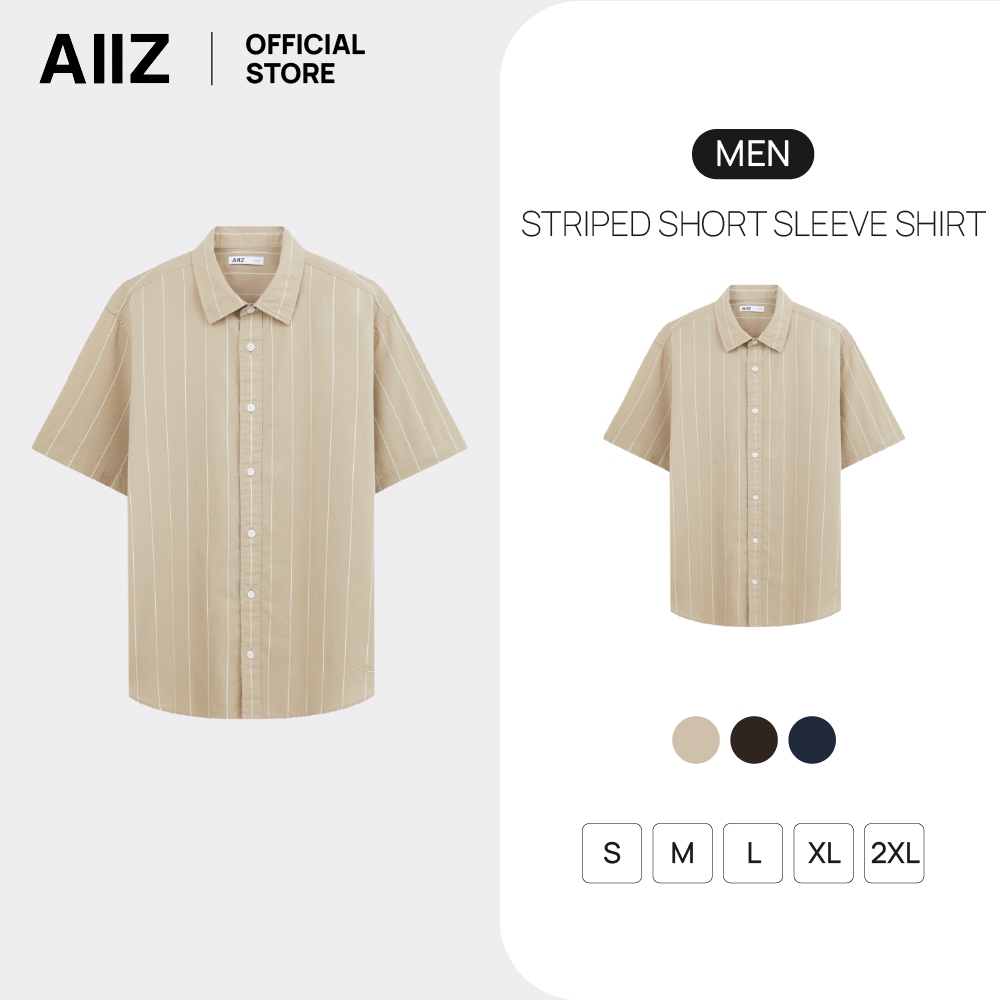 AIIZ เสื้อเชิ้ตผู้ชายแขนสั้นลายทาง AIIZ Men’s Striped Short Sleeve Shirt