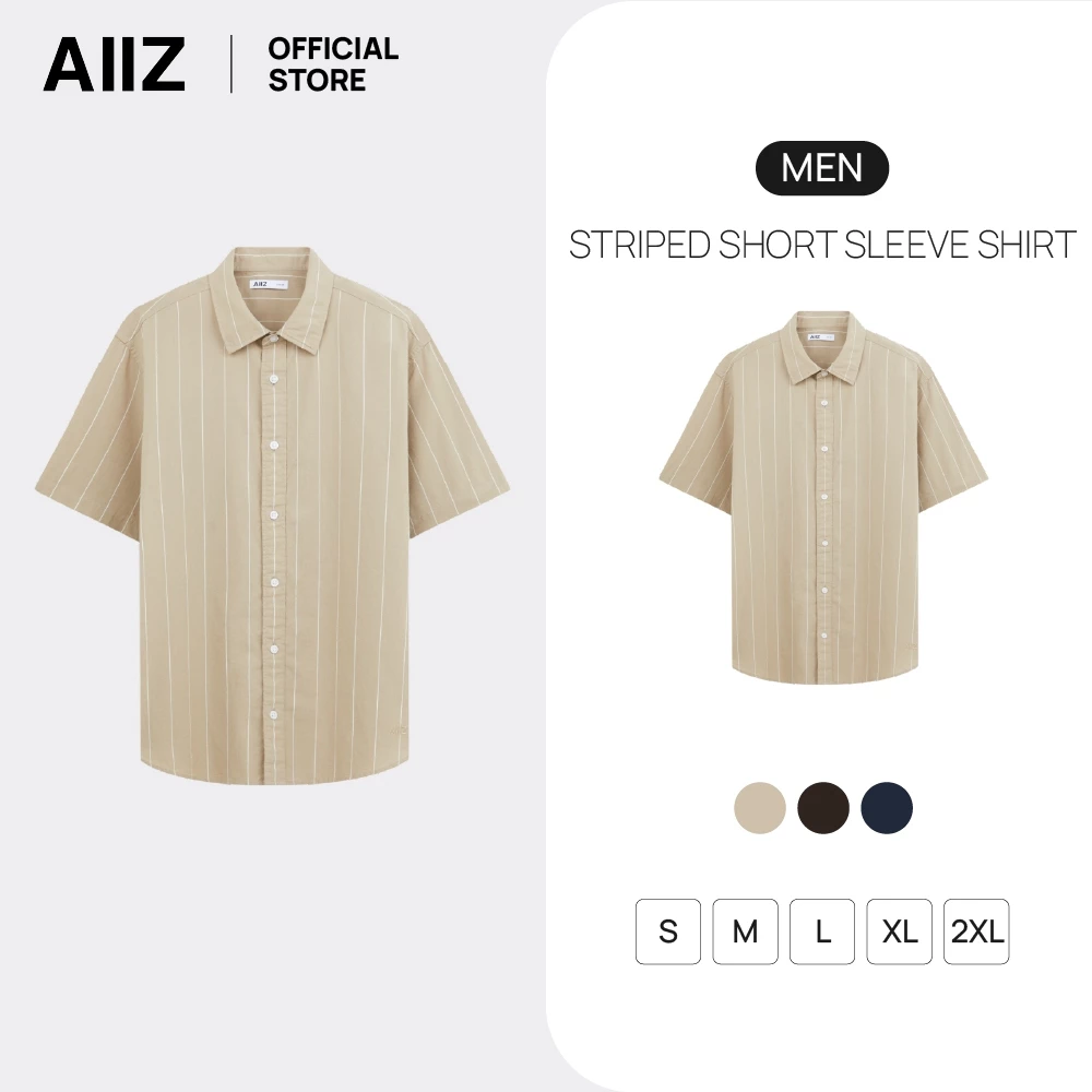 AIIZ เสื้อเชิ้ตผู้ชายแขนสั้นลายทาง AIIZ Men’s Striped Short Sleeve Shirt