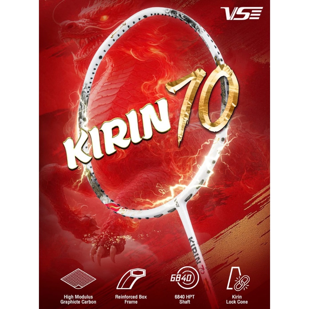 (เซ็ท) ไม้แบดมินตัน VS รุ่น KIRIN 70 (4U) Limited Edition พร้อมเอ็นและพันด้าม