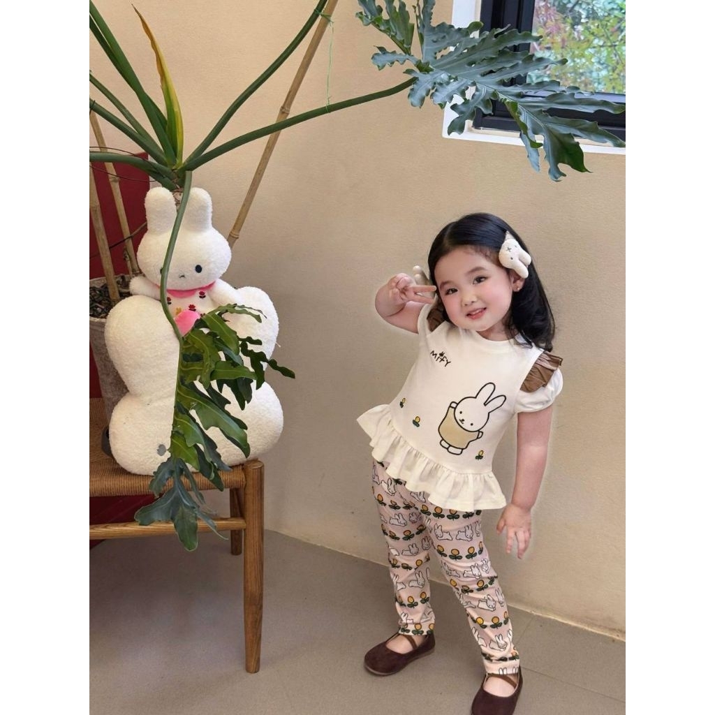 ✅พร้อมส่ง 👧🏻ชุดเซตเด็กผู้หญิง2ชิ้น กระต่าย Miffy เสื้อแขนตุ๊กตาแต่งระบาย+กางเกงขายาว น่ารักคิ้วทึมาก