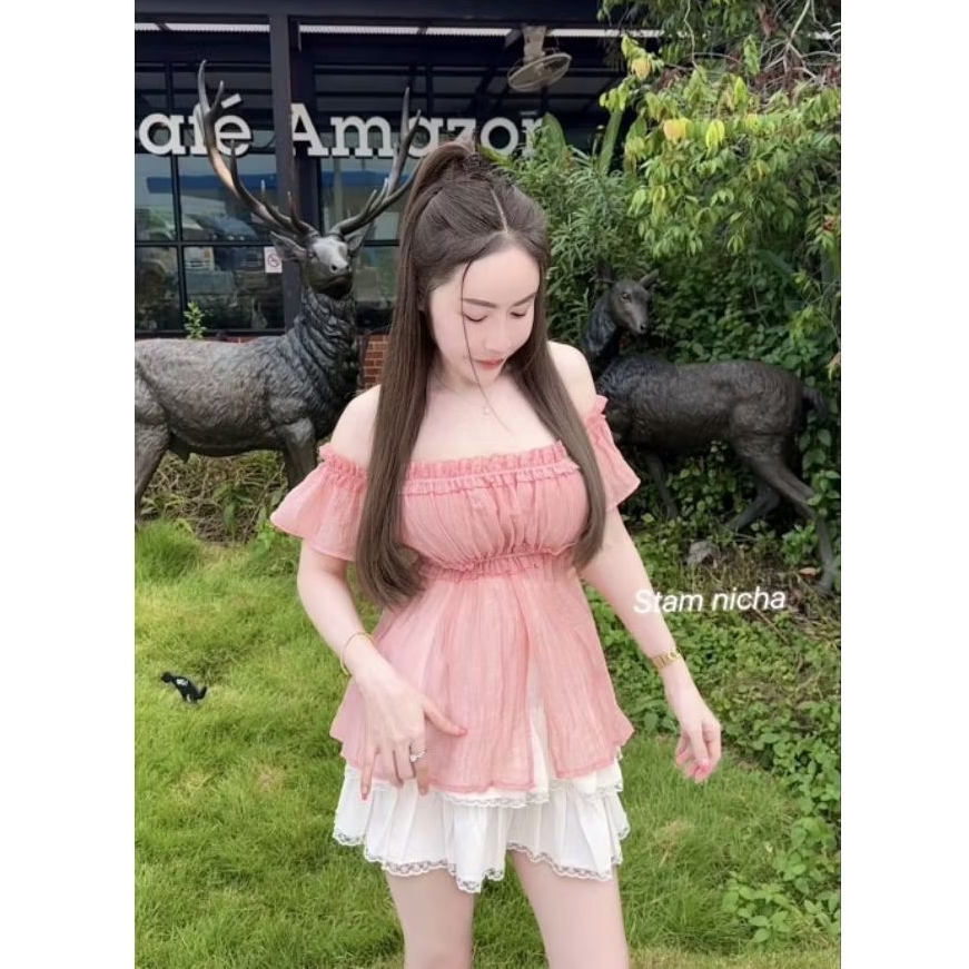 cotton เสื้อปาดไหล่แต่งระบาย – โปรปัง