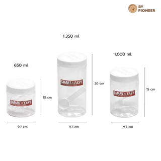 PIONEER ขวดโหลกลม 650,1000,1350 ml ฝาเกลียว อเนกประสงค์แถมช้อนทุกใบ (PNP3520/1,PNP3521/1,PNP3522/1)