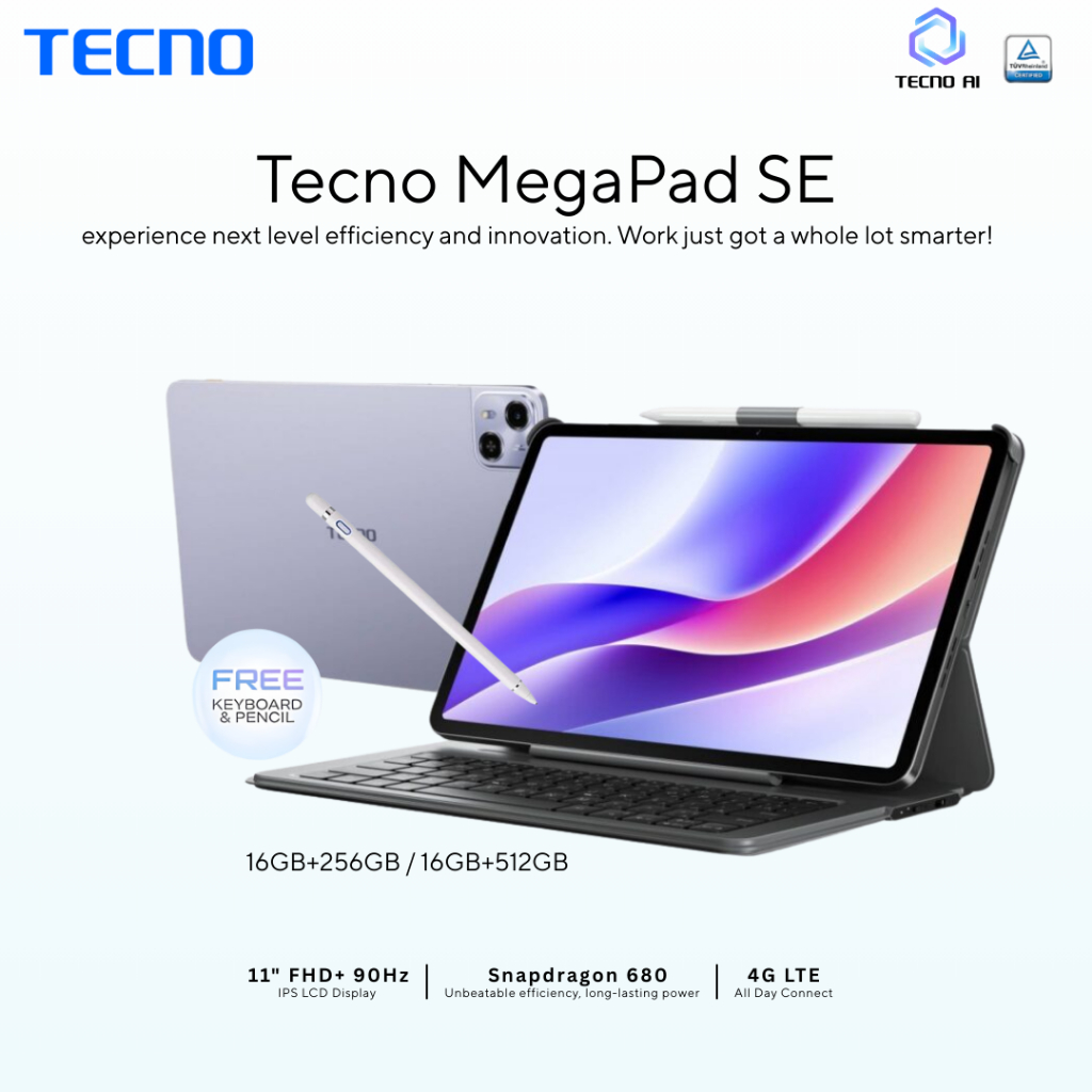[NEW] TECNO MEGAPAD SE 16GB+ 256/512GB | 8-Core Qualcom Processor| 90Hz 2K 11” Mega Display| 8000mAh