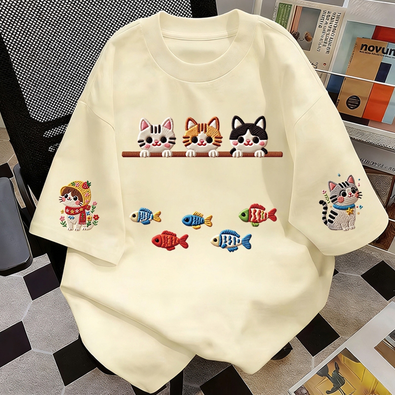 【จัดส่งภายใน 24 ชั่วโมงในกรุงเทพฯ】FXC01 เสื้อยืดคอตตอนแท้100% เนื้อผ้านุ่ม ใส่สบาย ระบายอากาศดี ลายพิมพ์ลักษณะคล้ายงานปั