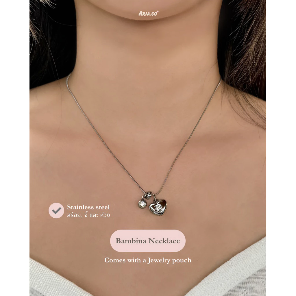Bambina Necklace - Stainless steel (Silver/Gold)ไม่ลอกไม่ดำ ปรับความยาวได้ | Aria.co