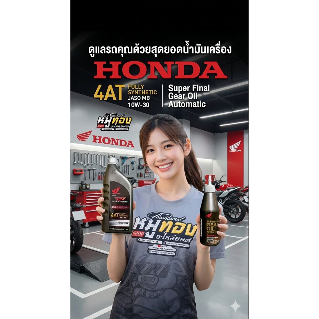 แพ็คคู่ น้ำมันเครื่อง+น้ำมันเฟืองท้าย สังเคราะห์แท้ HONDA Protech Ultra 4AT MB 10W-30 0.8L สำหรับรถสายพาน ออโตเมติก
