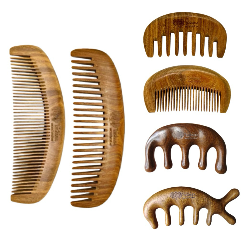 🐤หวีไม้ ไม้จันทน์ ทรงแตงโม แบรนด์ไม้พี่น้อง (Wood Brother) ซี่ห่าง-ซี่ถี่ ไม้หอม (ไม้จันทร์ ทั้งหมด)