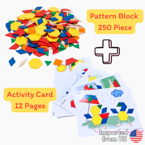[พร้อมส่ง]Plastic Pattern Blocks (250 Pcs) + Activity Cards ชุดตัวต่อเรขาคณิต ฝึกตรรกะและคณิตศาสตร์