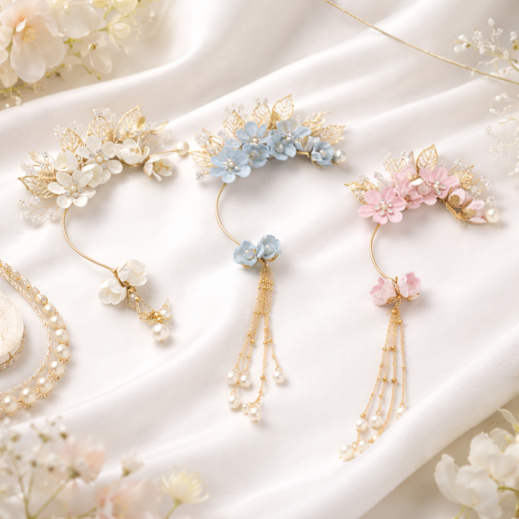 ต่างหูเกี่ยวหู ต่างหูสไตล์ไทย-จีน ประดับดอกไม้และมุก สไตล์กระแต Rsiam - Ear Cuff แฟชั่น Soft Power เ