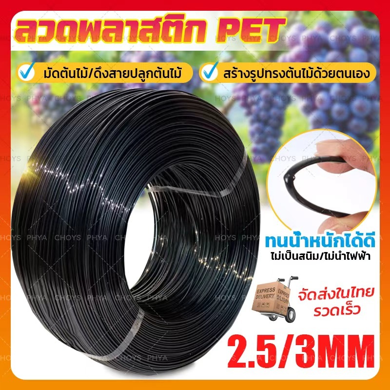 2.5/3mm ลวดพลาสติก PET ลวดดัดบอนไซ ลวดมัดต้นไม้ ลวดค้างผัก ลวดเคือบพลาสติก ลวดยกม้วน พืช DIY รูปร่าง งานเกษตร