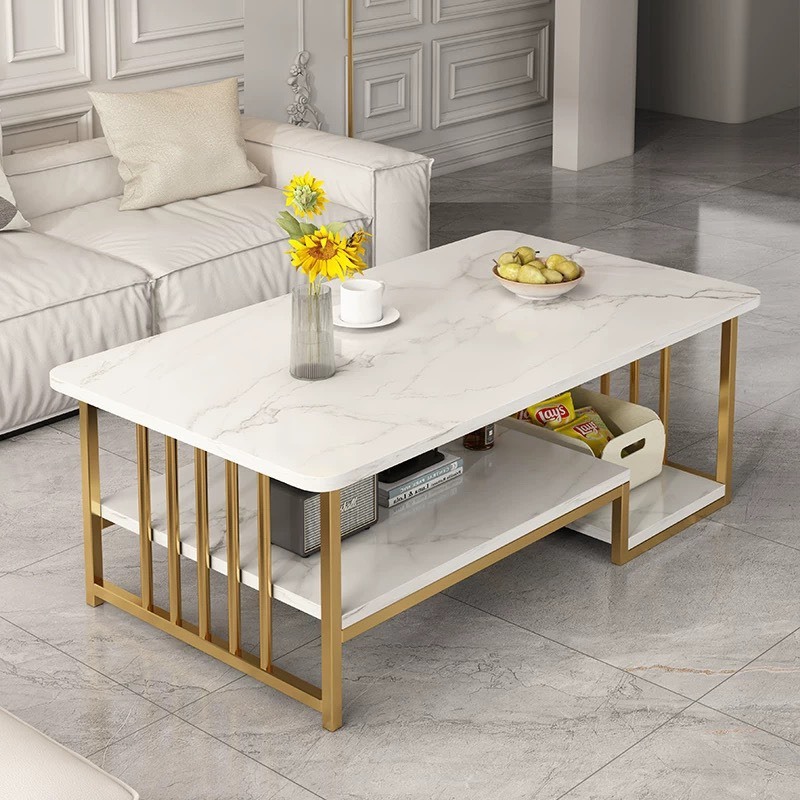 โต๊ะกลาง โต๊ะรับแขก Coffee Table โต๊ะโซฟา สีขาว โครงทอง