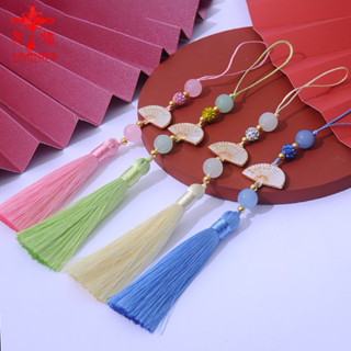 พู่ไหมจีนแบบคล้อง เฉพาะพู่8cmพวงกุญแจรูปพัด ห้อยกระเป๋า:พร้อ…