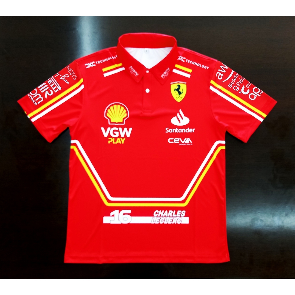 เสื้อโปโล ฟอร์มูลาวัน ทีม เฟอร์รารี่ เอฟวัน 2024  #FM0097รุ่น Charles Leclerc#16  พิมพ์ทั้งตัว ราคา ถูกที่สุด ดีลบีเคเค แกลเลอรีภาพที่ 5