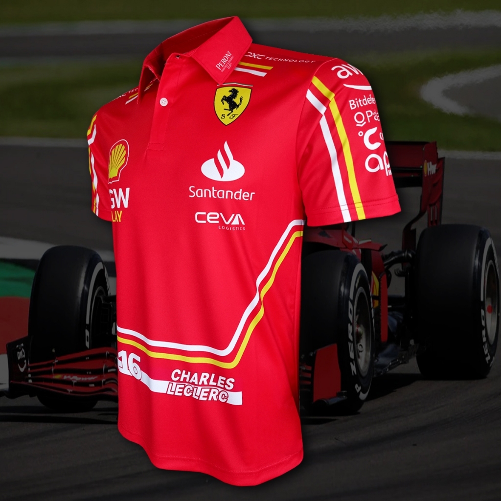 เสื้อโปโล ฟอร์มูลาวัน ทีม เฟอร์รารี่ เอฟวัน 2024  #FM0097รุ่น Charles Leclerc#16  พิมพ์ทั้งตัว ราคา ถูกที่สุด ดีลบีเคเค แกลเลอรีภาพที่ 2