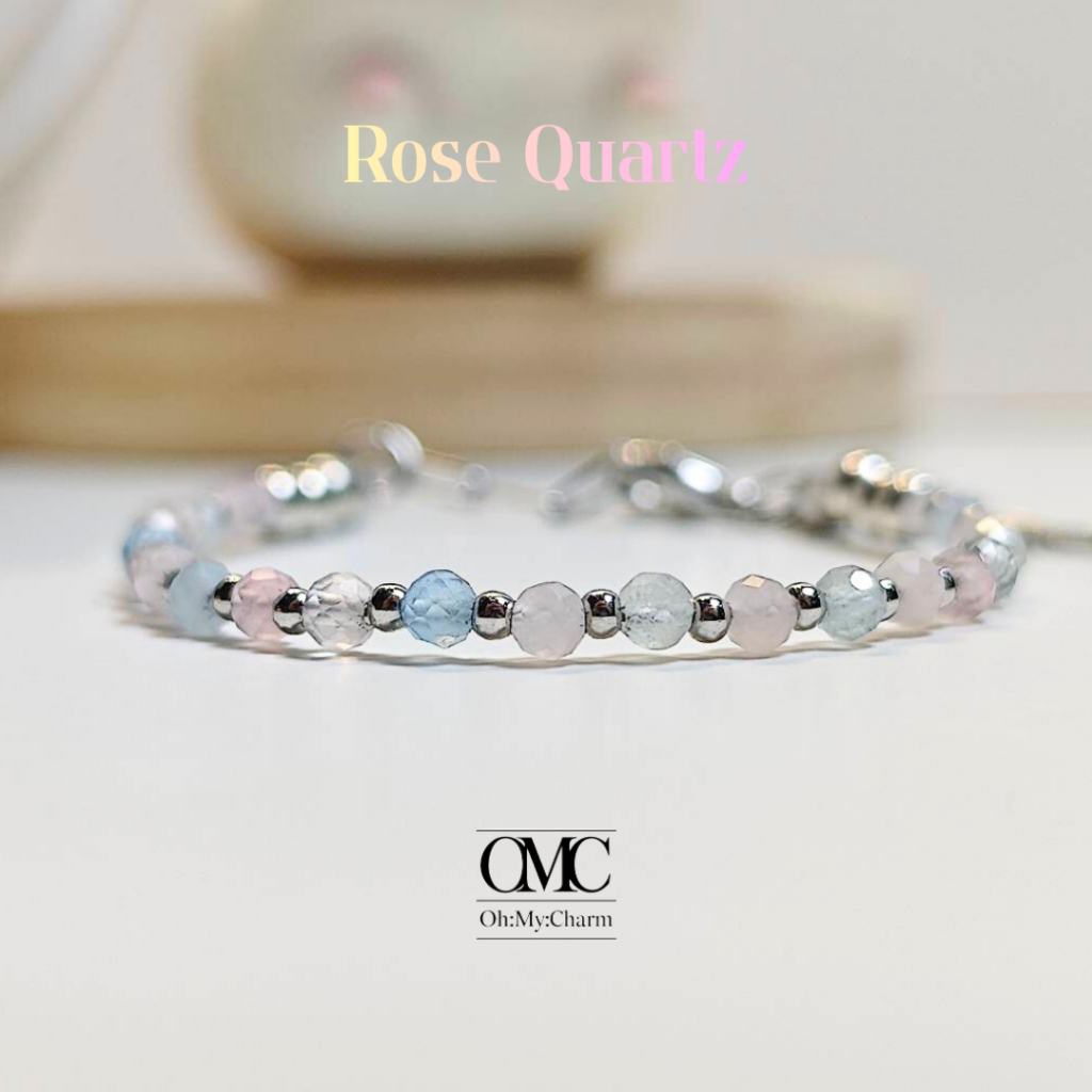 สร้อยข้อมือหินแท้ “Rose Quartz” | หินแห่งความรัก | หินขนาด 3 mm.