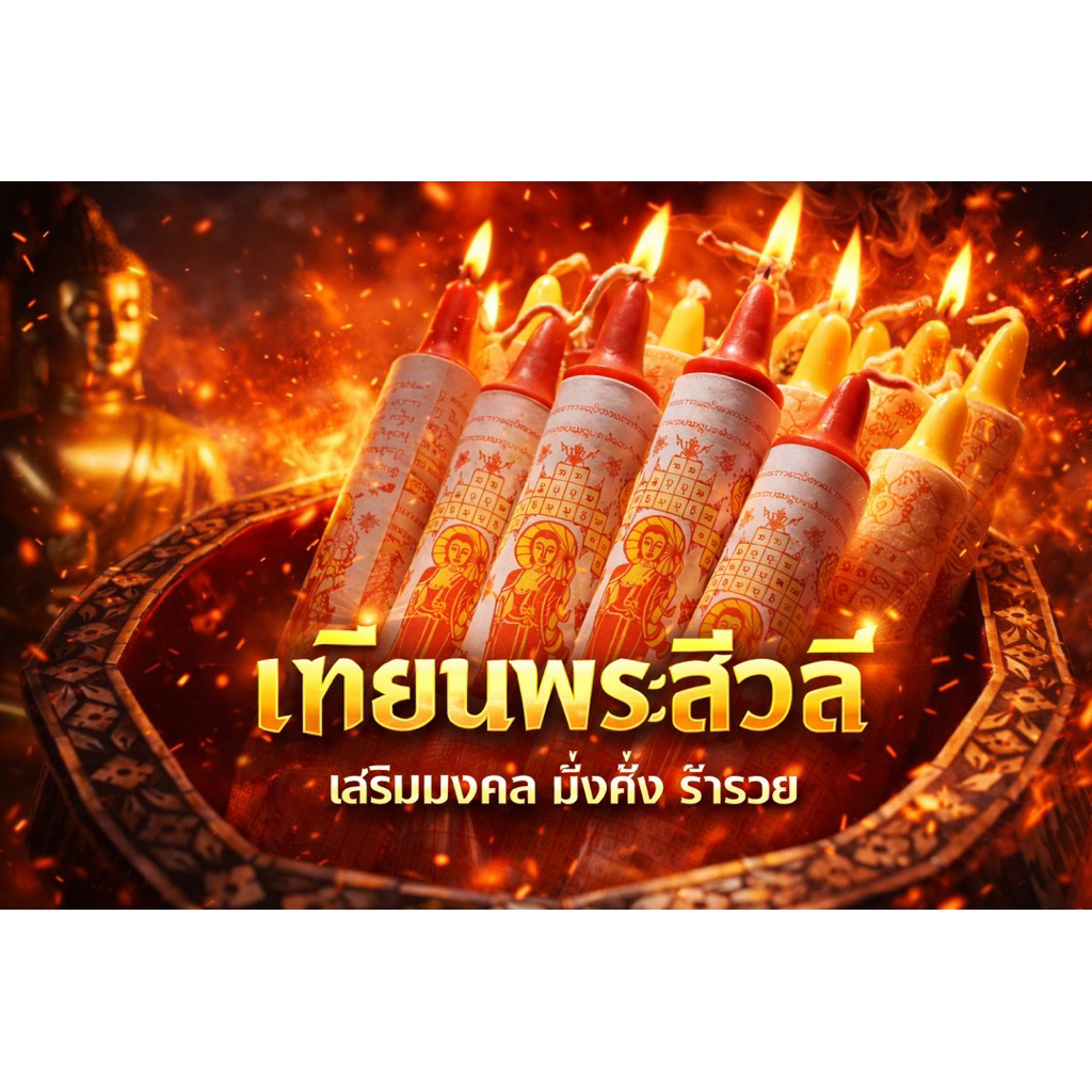 เทียนบูชา เทียนเสริมดวง เทียนมงคล เทียนแดง เทียนพระสีวลี เทียนพระพิฆเณศ เทียนพญานาค เทียนพญาเต่าเรือน เทียนเสริมดวงมงคล