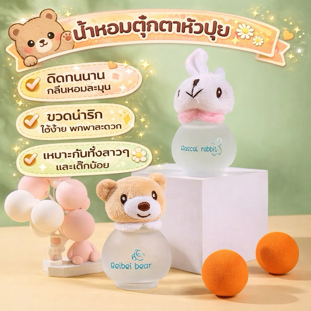 น้ำหอมผู้หญิง น้ำหอมตุ๊กตา Baby Bear Perfume น้ำหอมกลิ่นหวาน ขวดน้ำหอมน่ารัก ของขวัญผู้หญิง ฝาตุ๊กตา 4 แบบ