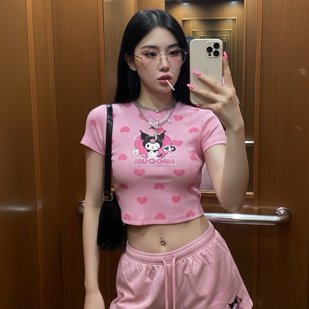 🔥NEW! ชุดเซ็ท Baby tee ครอปเบบี้ทรี รัดรูป [ เสื้อ + กางเกง ] สกรีนลายการ์ตูน ผ้าดีมาก 🐻✨
