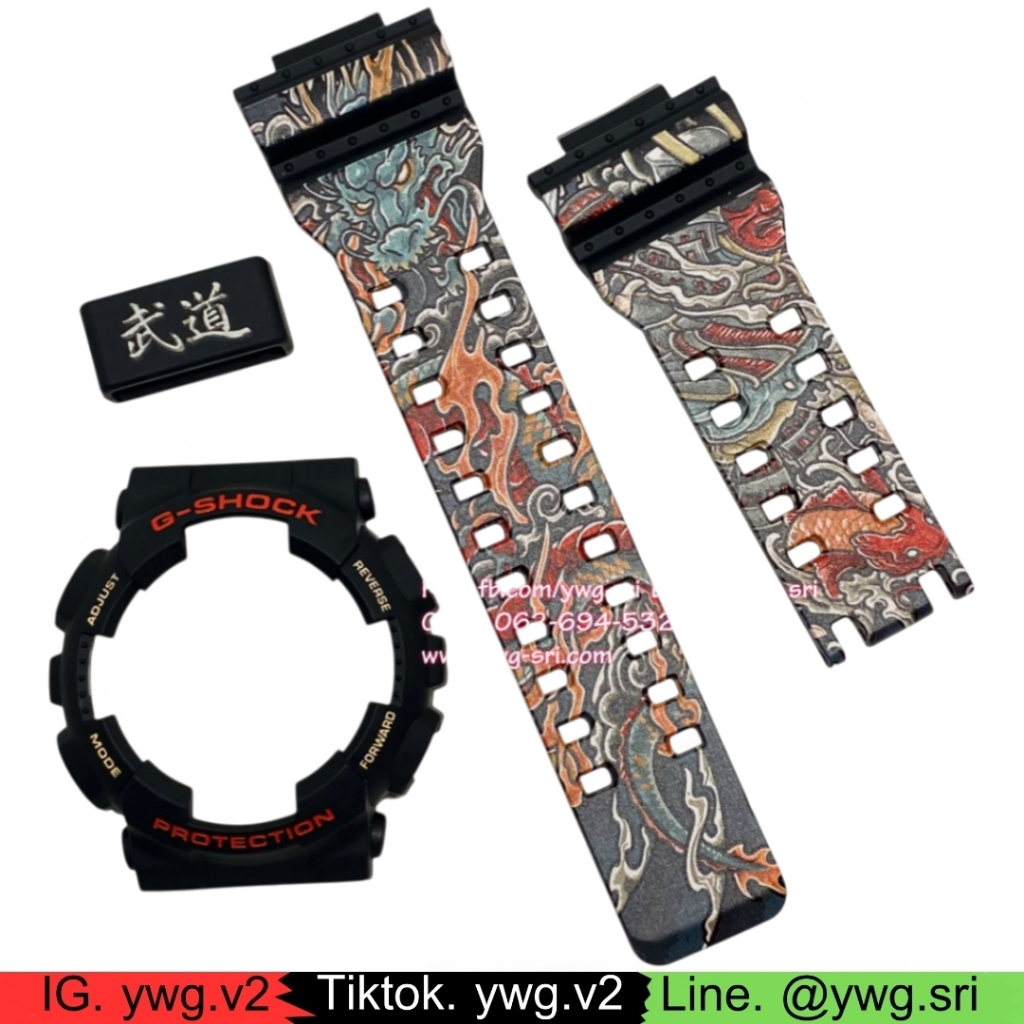 กรอบสาย G-SHOCK แท้ สีดำด้าน สกรีนลาย Samurai Dragon ใส่ได้รับรุ่น GA-100,GA-110,GA-120,GAX-100,GD-1
