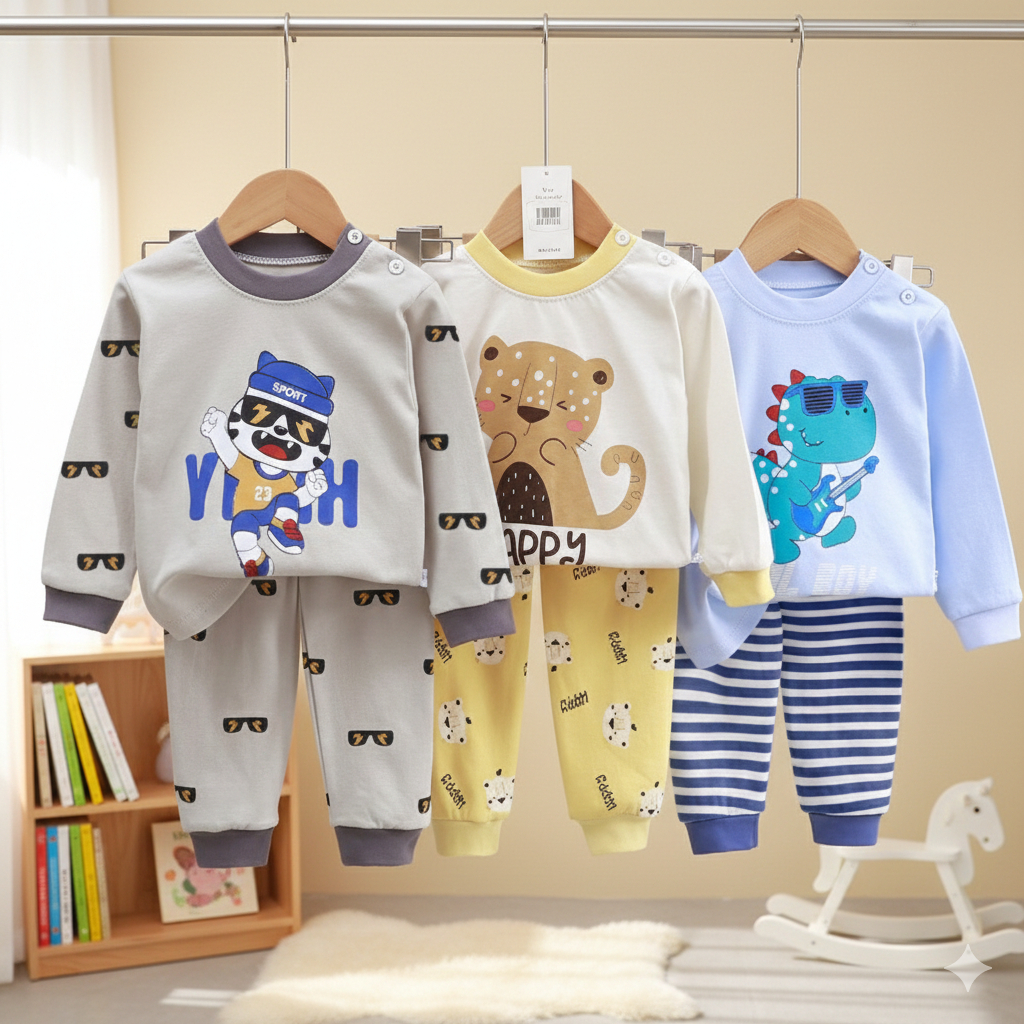 [ชุดนอนเด็ก] เสื้อแขนยาว+กางเกงขายาว มีไซส์73-130 1เดือน-7ปี ผ้าCotton100% ใส่กันหนาว ลายการ์ตูนน่ารัก ผ้านิ่มๆ