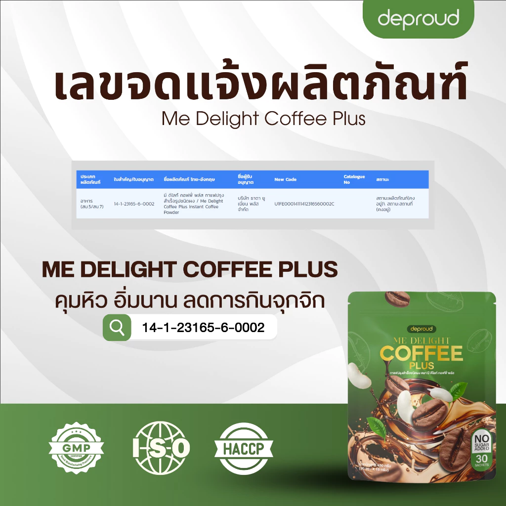 Deproud Official Store - ( ช้อปปี้การันตี ) - ดีไลท์ คอฟฟี่ พลัส กาแฟพราวด์ คุมหิว เผาผลาญไขมัน (30 ซอง) thumbnail 8