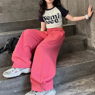 BEAR BABY ชุดแฟชั่นเด็กหญิง เสื้อยืดแขนสั้น+กางเกงคาร์โก้ขายาว（ขายแยกชิ้น）สไตล์เกาหลี แฟชั่นฤดูร้อน ไซส์120-170
