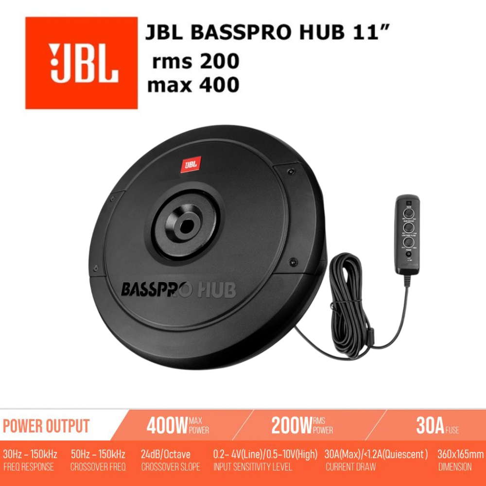 JBL BASSPRO HUB หลุมยางอะไหล่ ดอกซับ ขนาด 11 นิ้ว ให้เสียงเบสแน่น นุ่มลึก รองรับกำลังขับสูงสุด 400 Watts. Max Power