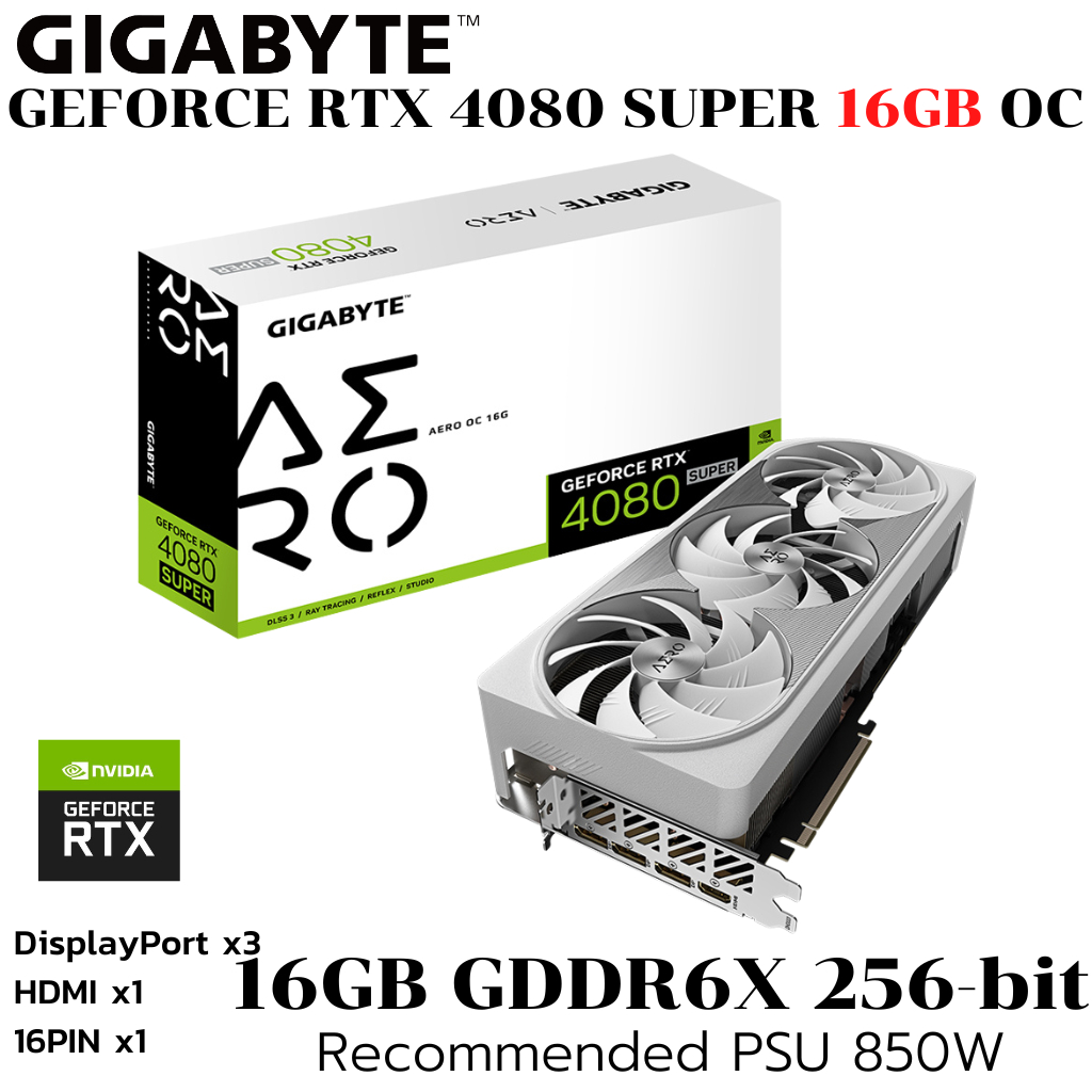 VGA (การ์ดแสดงผล) GIGABYTE GEFORCE RTX 4080 SUPER AERO OC 16G - 16GB GDDR6X (GV-N408SAERO OC-16GD)