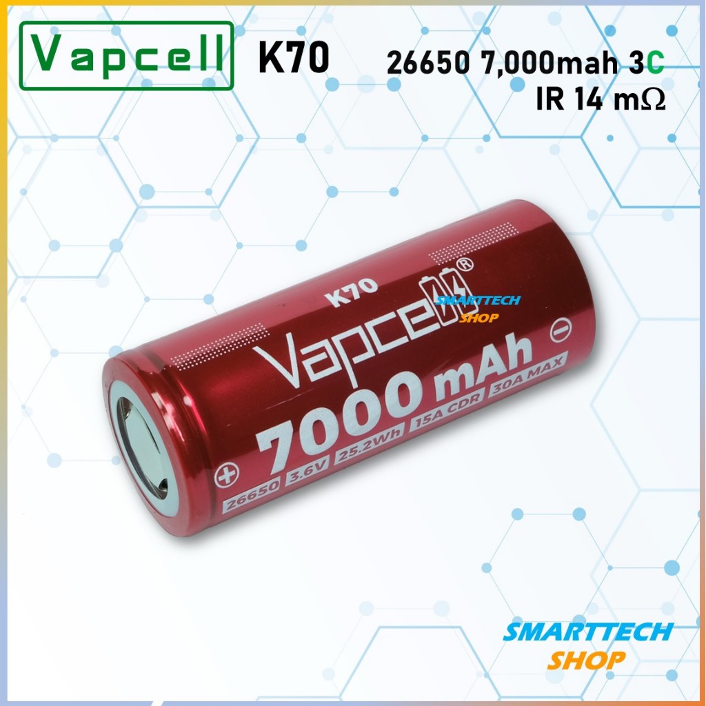 แบตเตอรี่  26650 Vapcell K70 7,000mah ถ่านชาร์จแท้
