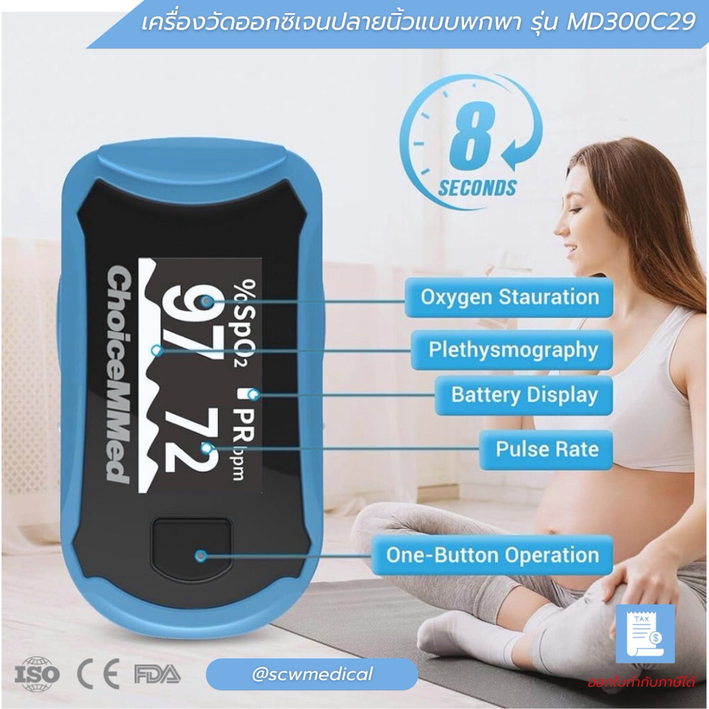 เครื่องวัดออกซิเจนปลายนิ้ว Fingertip Pulse Oximeter ChoiceMMed รุ่น MD300C29